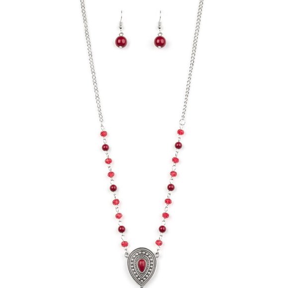Paparazzi Soul Quest Red Necklace and Earring Set - Picture 1 of 2